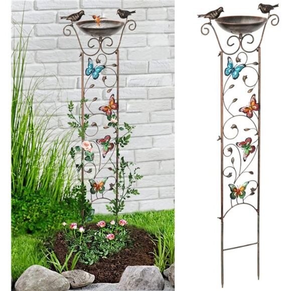 Garden Trellis Bird Bath Outdoor, 40 Inch Antique Iron Garden Plant - Picture 1 of 7